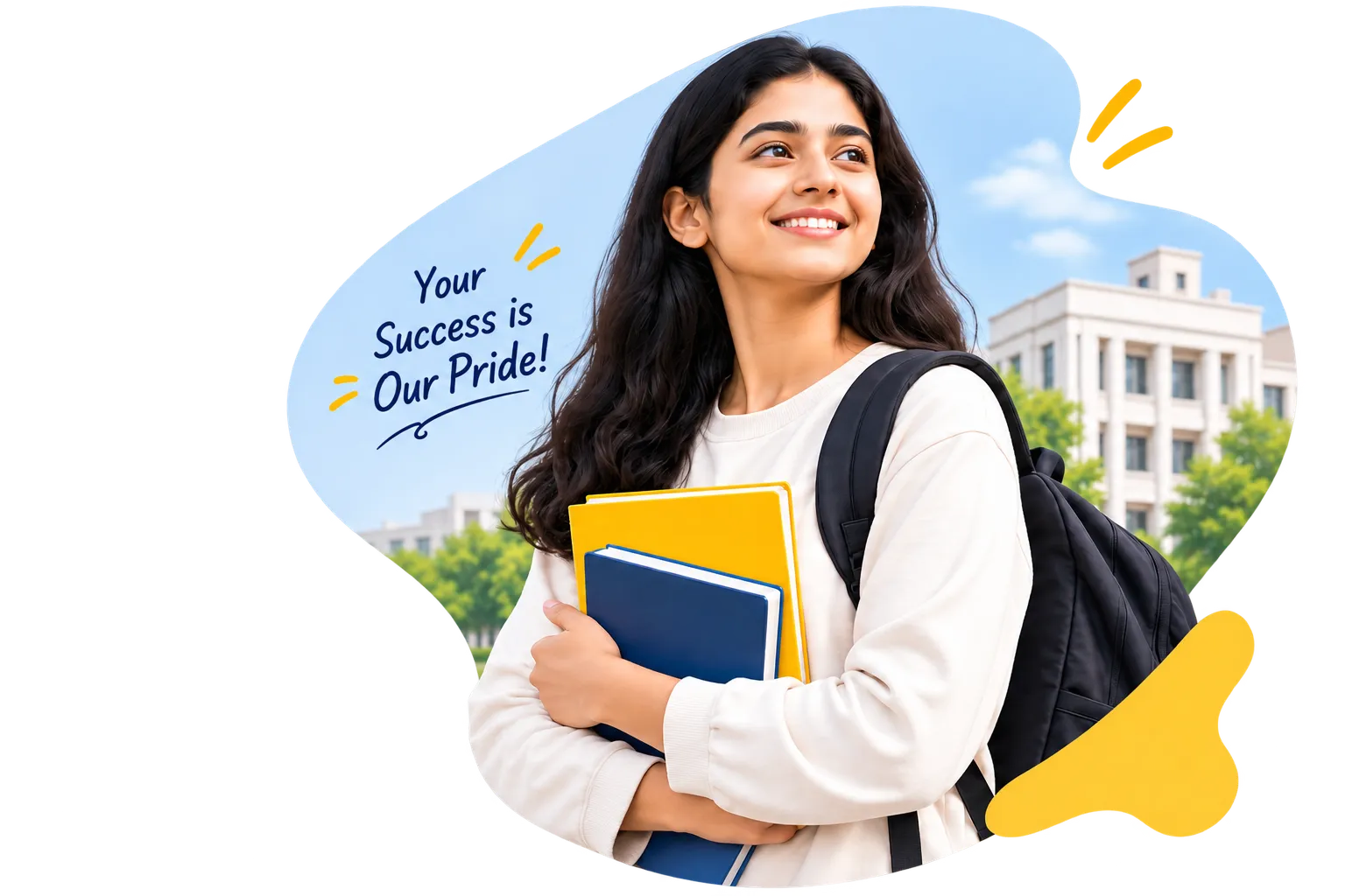Student holding books and backpack